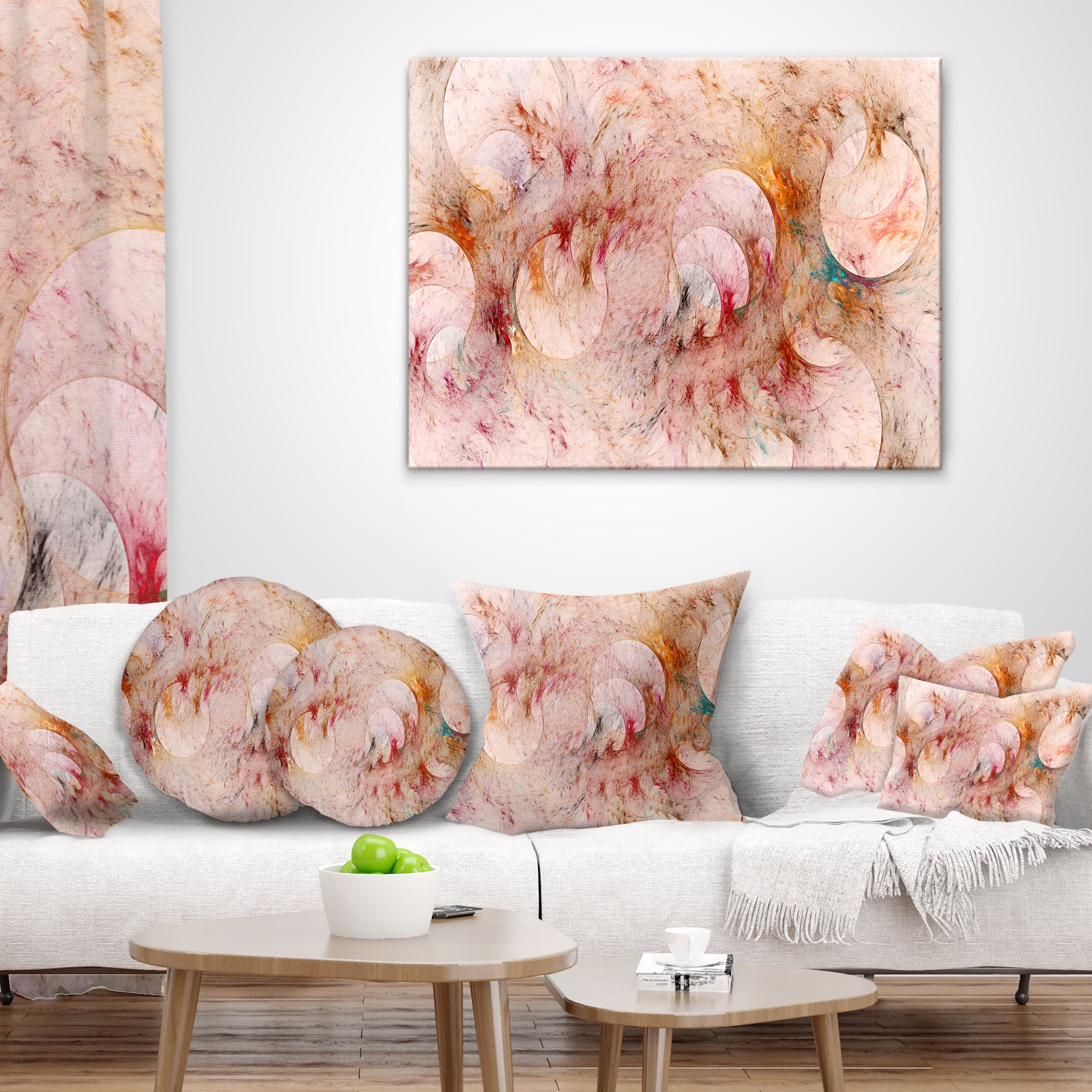 Designart Red Circles Fractal Texture - Abstract Throw Pillow - 18x18