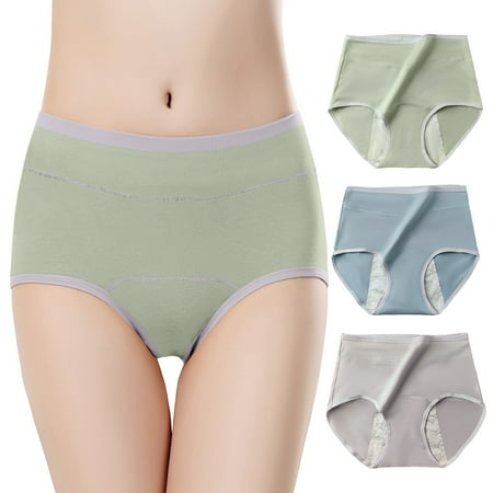 Rovga Underwear Women 3-Pack Mixed Color High Waist Breathable Comfortable Briefs Menstrual Leak Proof Panties Female Comfy Stretch Panty
