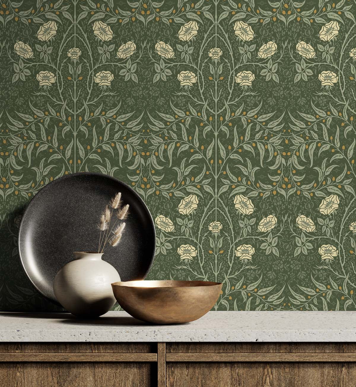 NextWall Evergreen Stenciled Floral Peel and Stick Wallpaper