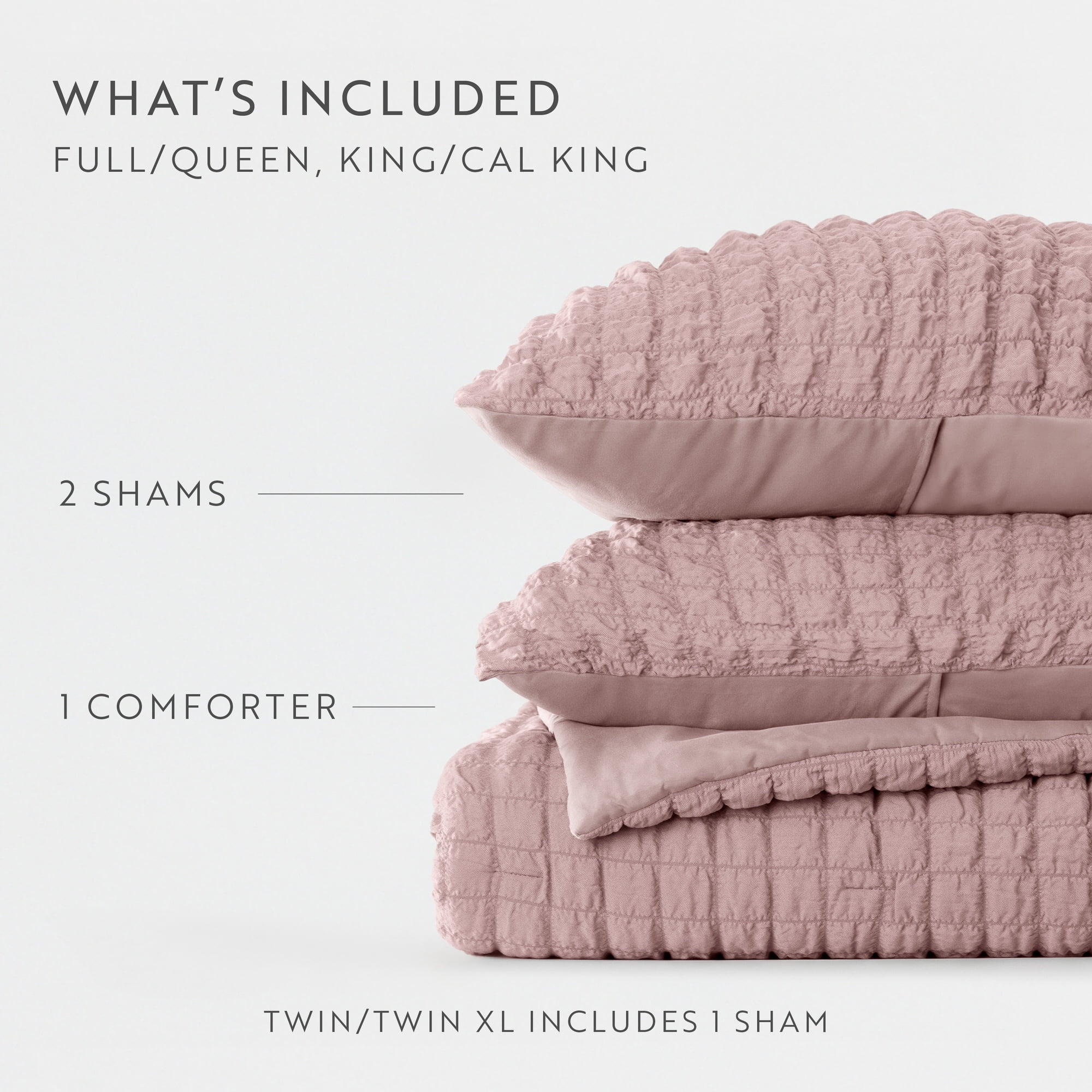 Noble Linens 3 Piece Seersucker Textured All Season Down-Alternative Comforter Set, Rose, Twin/TwinXL