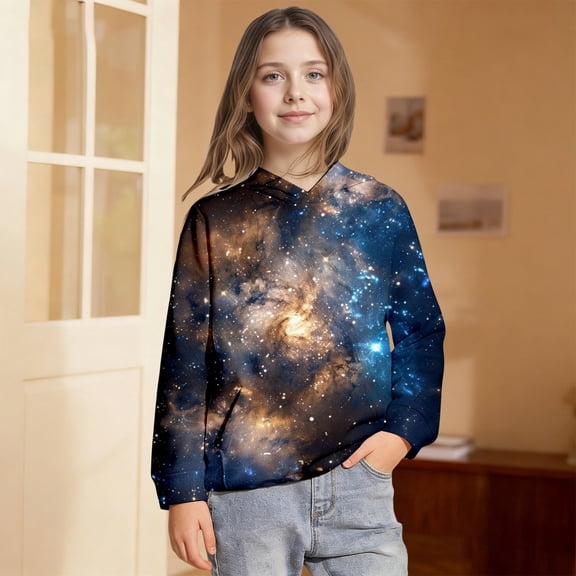 Sweatshirts for Boys Star Galaxy Print Comfy Pullover Hoodie Top Casual Trendy Boys Hoodies Size 3-4Y