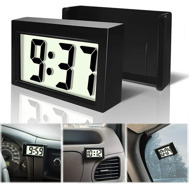 Betus Horloge numérique pour tableau de bord de voiture – Horloge adhésive  pour véhicule avec affichage Jumbo LCD de l'heure et du jour – Mini montre  autocollante pour voiture, camion, tableau de