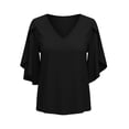 thumbnail image 4 of Zynoxe Womens 3/4 Ruffled Sleeve Tops Casual Solid Color V-neck Blouses for Daily Wear Summer Loose Flowy Business Work Shirt Tops Black XL, 4 of 6