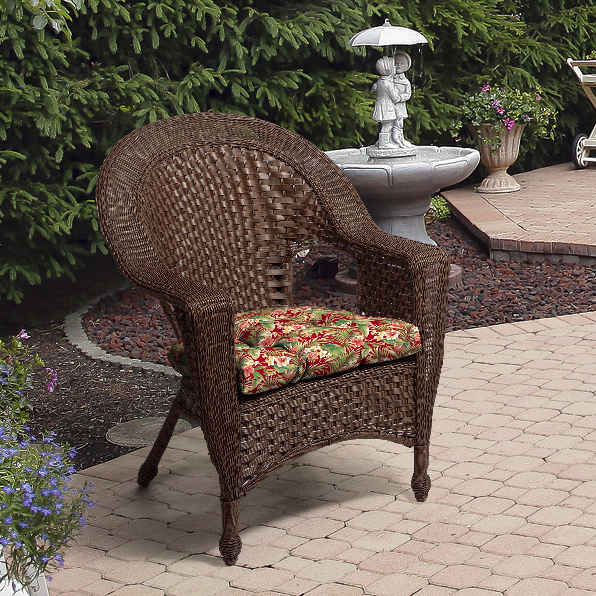 Mainstays Outdoor Patio Wicker Seat Cushion Polyester Fabric Red Mainstays Outdoor Patio Wicker Seat Cushion Polyester Fabric Red Tropical
