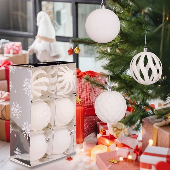 Under $1 PEONAVET 6Pcs Flocked Velvet Christmas Ball Shatterproof Solid Plastic Ball for Christmas Tree Decorations 3.15 Inch Large Christmas Tree Ornaments(White)