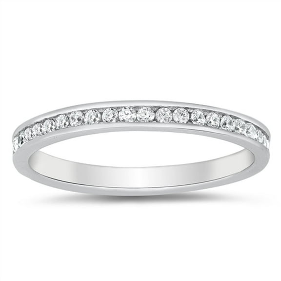 Round Clear CZ Eternity Stackable Ring Sterling Silver Size 7