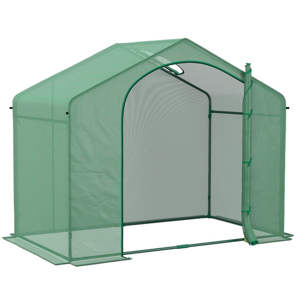 6' x 3' x 5' Walk-in Greenhouse, Portable Hot House, PE Cover, Steel Frame, Zipper Door, Top Vent for Flowers, Vegetables, Green