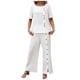 thumbnail image 1 of Traje pantalón liso con botones para mujer: conjunto de top de manga corta y pantalón con abertura, poliéster, estilo informal y elegante, tallas S-XXL, 1 of 8