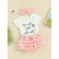 thumbnail image 2 of Bagilaanoe 2pcs Newborn Baby Girl Shorts Set Short Sleeve Letter Print Romper Tops + Shorts + Headband 3M 6M 12M 18M Infant Casual Summer Clothes, 2 of 8