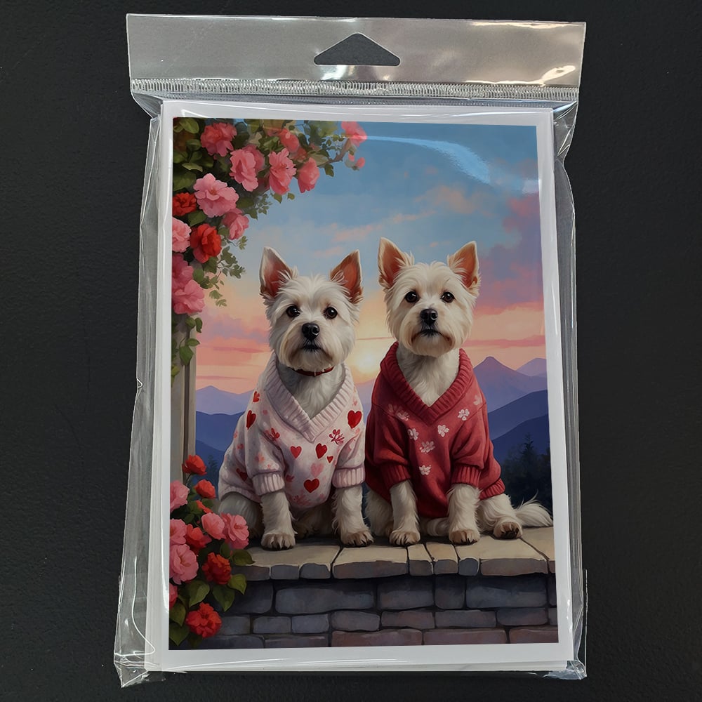 Westie Two Hearts Greeting Cards Pack of 8 7 in x 5 in
