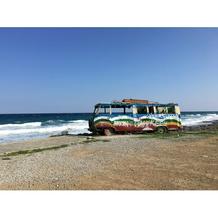 Canvas Print Waves Coast Beach Scrap Bus Blue Sea Himmel Stretched Canvas 10 x