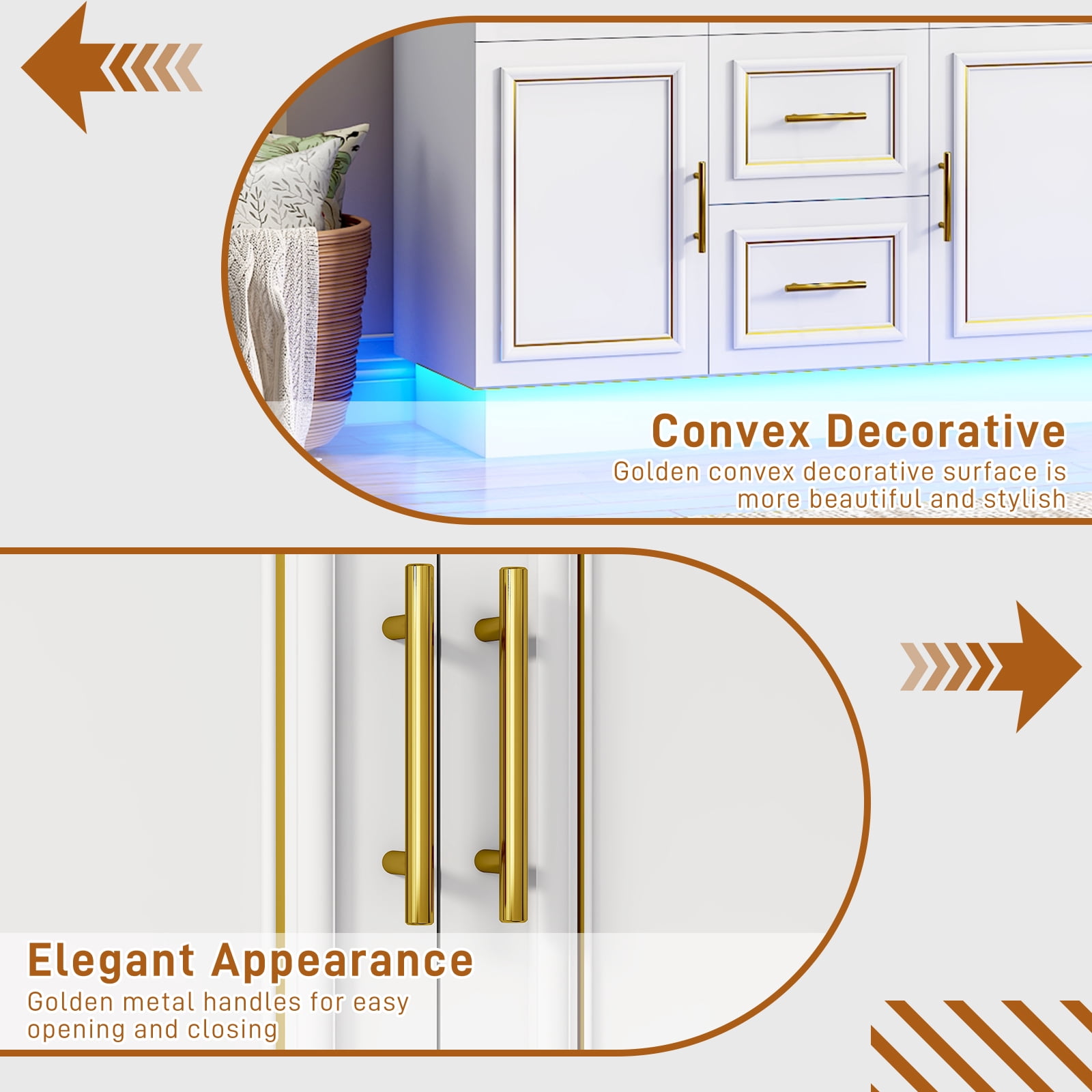 Blotout 75" Tall 3 Doors Armoire Wardrobe Closet with LED Lights, LED Armoire with Doors and Drawers, Wooden Armoire Storage Cabinet with Hanging Rod, Adjustable Shelves