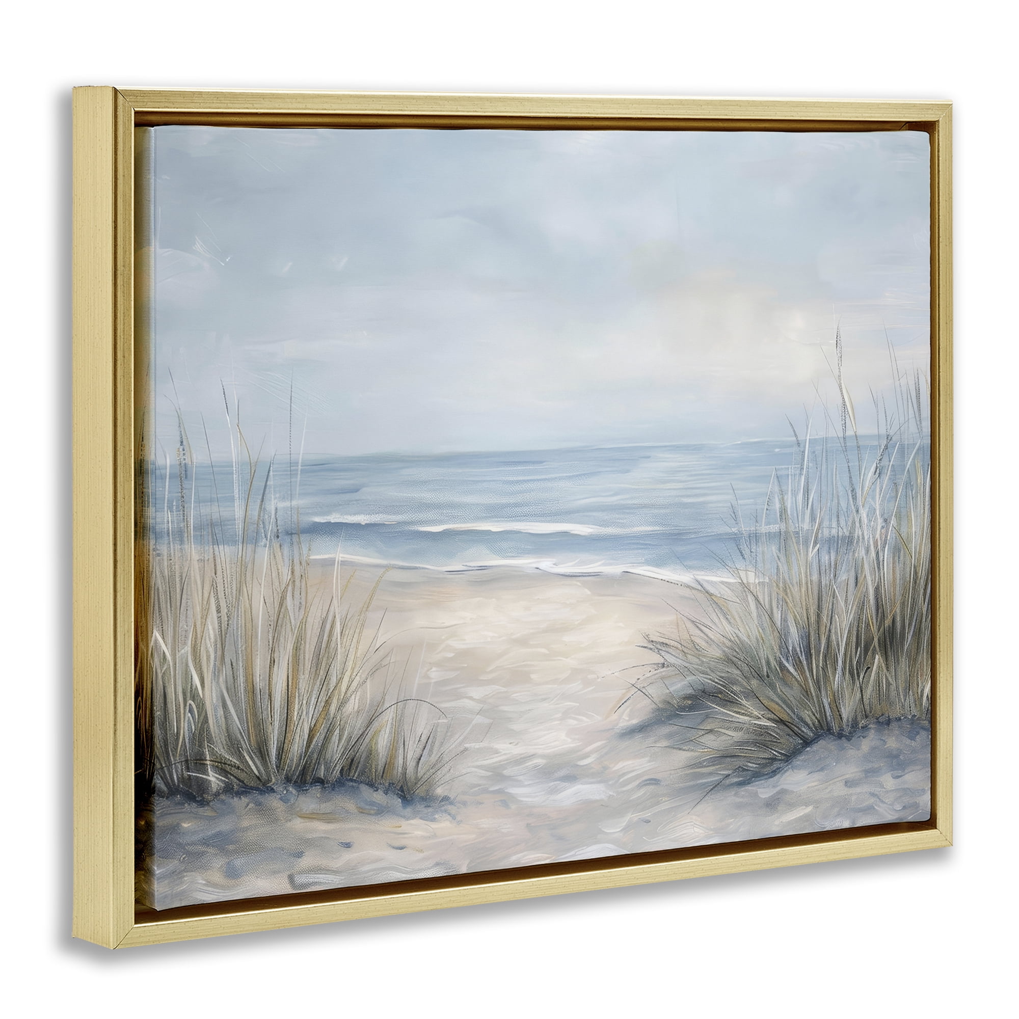 Stupell Industries To The Beach Tranquil Landscape Gold Framed Floater Canvas Wall Art, design by Petal Prints Design