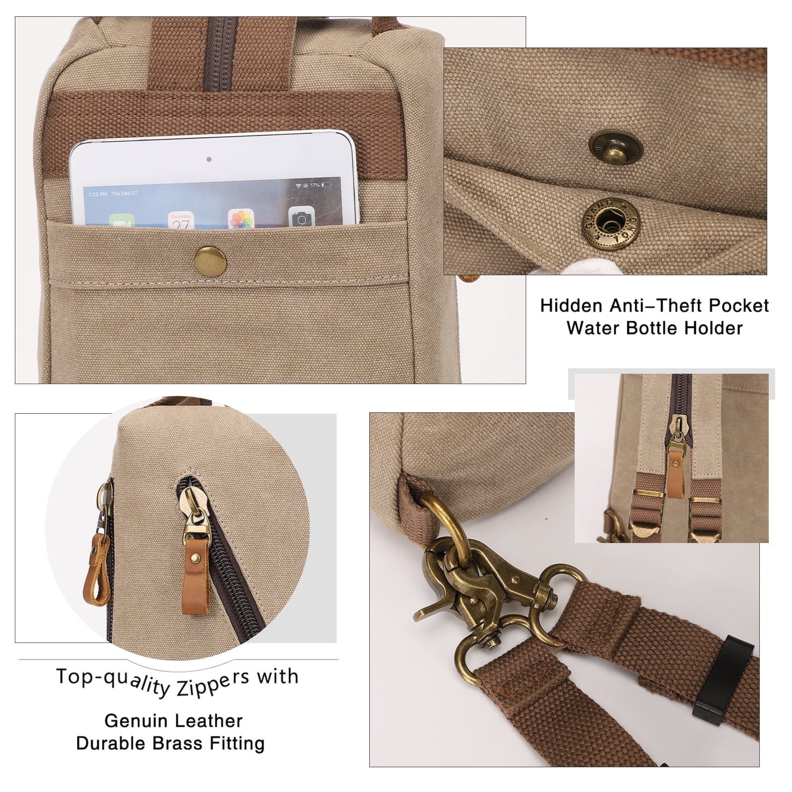 KL928 Canvas Sling Bag - Small Crossbody Backpack Shoulder Casual Daypack Rucksack for Men Women(Khaki)