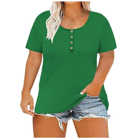 

kakina CMSX Plus Size top Clearance Women s Plus Size Solid Loose Buttons Short Sleeve Shirt Top