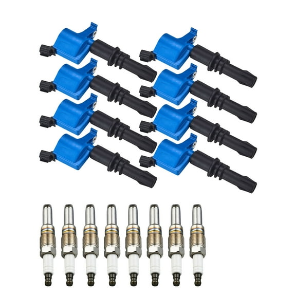 Set of 8 ISA Brand Blue Color Ignition Coils and Spark Plug Compatible with 2008-2012 Ford Expedition V8 5.4L Replacement for FD508 DG511