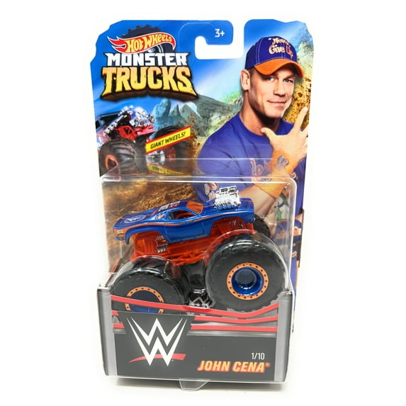 Hot Wheels Monster Truck John Cena 1/10 WWE Monster 1:64 Scale Die-Cast includes Cushable Car for Kids age 3 - 8 Years Old, Collectible Toy Truck with BIG Wheels for Crashing and Smashing