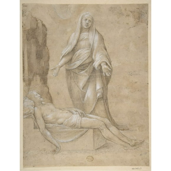 Pieta (recto); Madonna and two Cherubs in pen and brown ink; copy of a drawing in the Louvre which is attributed to