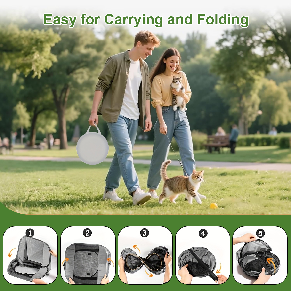 Portable Cat Playpen, Enclosure, Postoperative Recovery, House Design for Better Standing, Foldable Pet Tent for Indoor and Outdoor Use, Cat Houses & Condos Gray