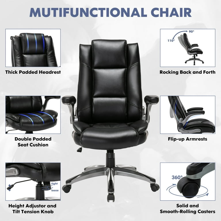 Office Chair Flip-up Arms PU Leather Swivel Rocking Adjustable Seat Height