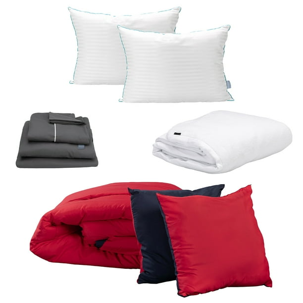 Edredón Doble Vista King Size Couzy + Sábanas Royal Gris Oxford + Cubre colchón Cloud + Almohada Royal Twin