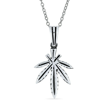 Bling Jewelry Mens Unisex Retro Hemp Cannabis Leaf Pendant Necklace in Oxidized Sterling Silver