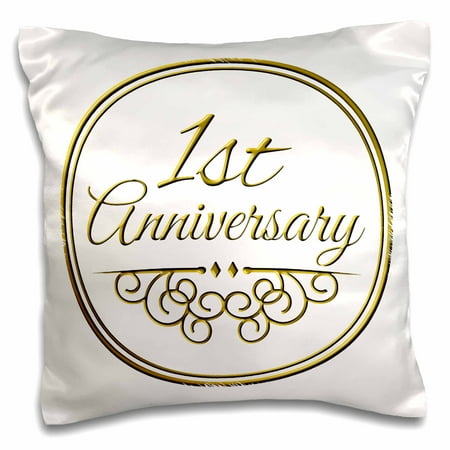 - 3dRose 1st Anniversary gift - gold text for celebrating wedding anniversaries 1 first one year together, Pillow Case, 16 by 16-inch