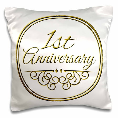 3dRose 1st Anniversary gift - gold text for celebrating wedding anniversaries 1 first one year together, Pillow Case, 16 by (Best One Year Wedding Anniversary Gifts For Him)