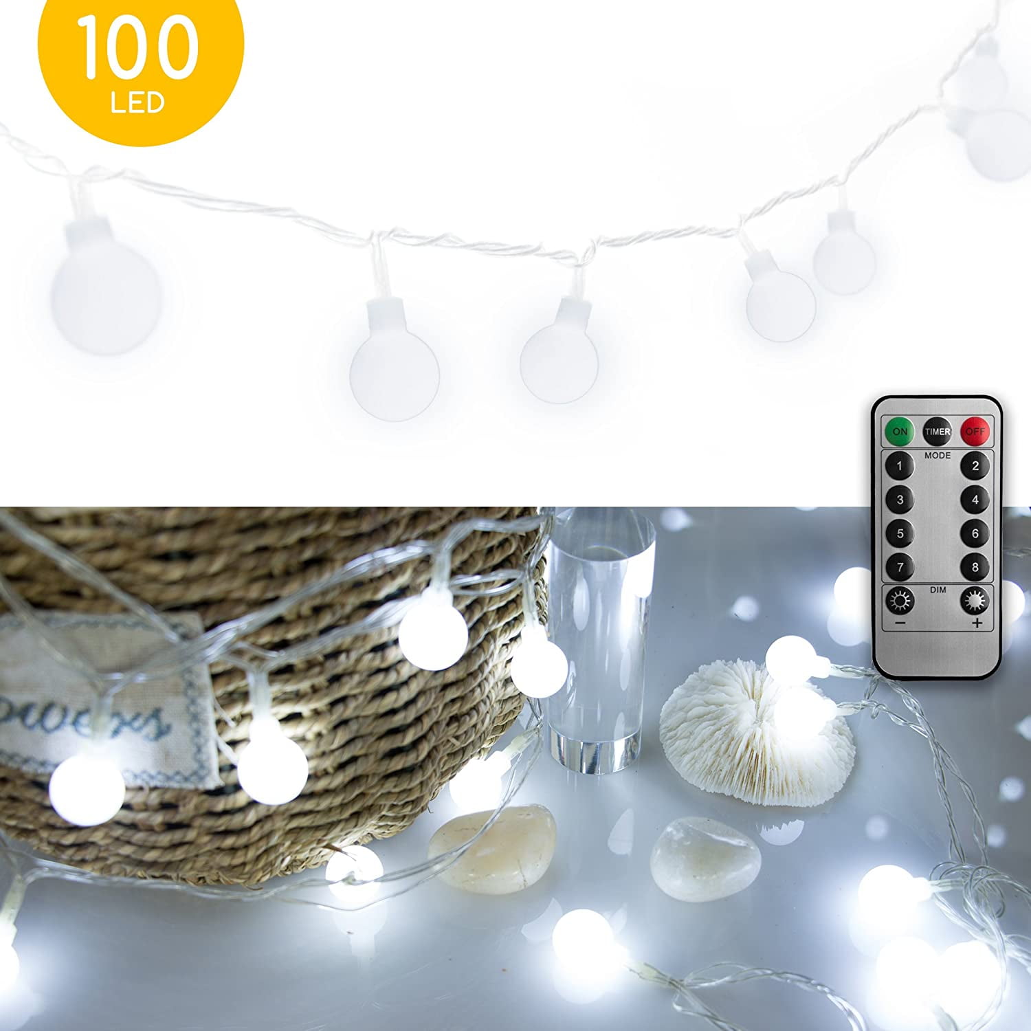Mini Globe String Lights, 66 Ft. 200 LED Fairy String Lights Plug in, 8