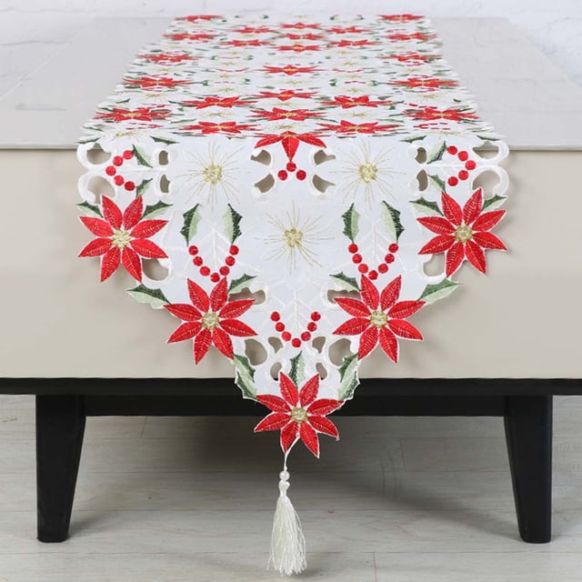 TIELUTT Christmas Embroidered Table Runner Table round Table Christmas Christmas Runners 72 Inches Long Centerpiece Christmas Decorations Dining Table Spandex Table Cover Western Table Runners