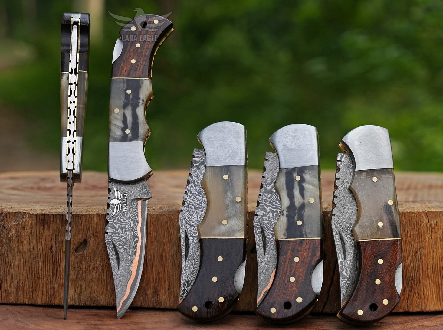 Lara Eagle Personalized Handmade Damascus Copper Folding Knife for Men – Copper Anniversary Pocket Knife – Groomsmen, Outdoor, Camping, Hunting & Survival Gift for Him