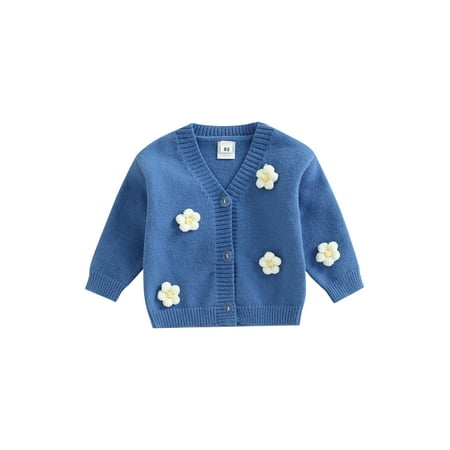 

Peyakidsaa Toddler Baby Girl Knitting Cardigan 3D Flower Decoration V-Neck Long Sleeve Button Closure Coat