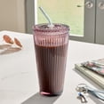thumbnail image 2 of Better Homes & Gardens 21 oz Purple Ribbed Glass Tumbler with Glass Lid and Straw, 2 of 5