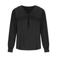 thumbnail image 3 of Tungbrin Women's Satin Pleated Tops V Neck Solid Color Loose Long Sleeve Blouse Soft Comfy Lightweight Fashion Shirts, 3 of 8