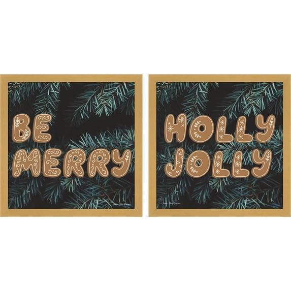 Great Art Now Gingerbread Be Merry & Holly Jolly by Seven Trees Design, 2 Piece Framed Art Set Each 13"W x 13"H