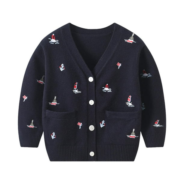 Cárdigan informal de punto con cuello en V para niños, suéter con botones, 110 cm