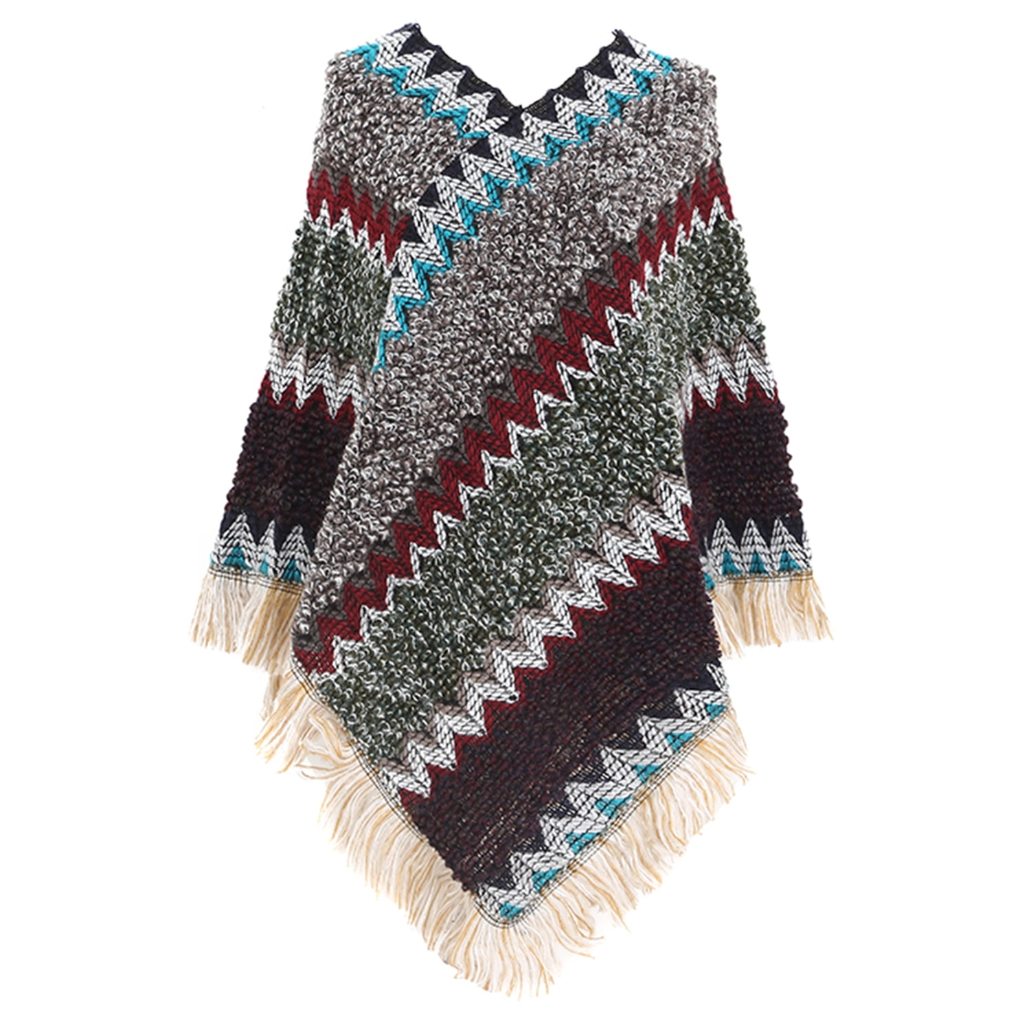 SWSMCLT Women's Boho Poncho Sweater Zig Zag Knit Winter Fall SWSMCLT Women's Boho Poncho Sweater Zig Zag Knit Winter Fall