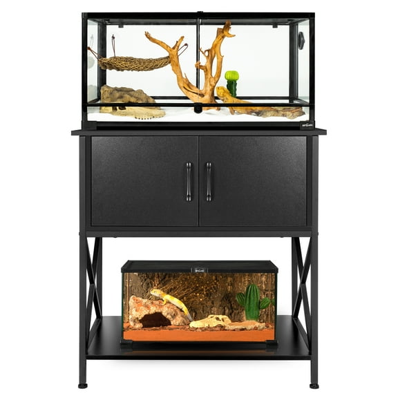 20-30 Gallon Aquarium Stand, Fish Tank Stand with Cabinet Storage for Fish Tank Accessories Storage, Metal Turtle Reptile Tank Stand Terrarium Stand, 30.7" L*16.5" W Tabletop, Black