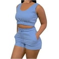 thumbnail image 2 of Women 2 Piece Outfits Tracksuit Set Sleeveless Slim Crop Tank Tops and High Waisted Drawstring Shorts Active Jogger Set, 2 of 6
