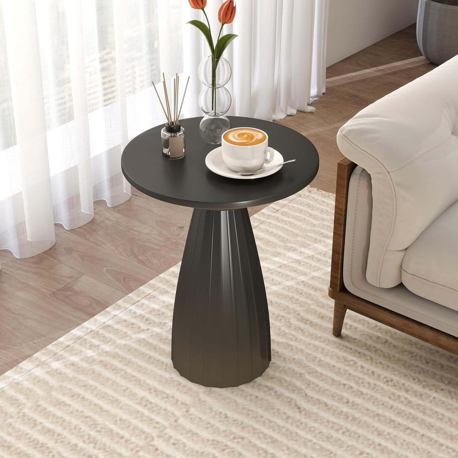 Pedestal Drink Table, Small Round Martini Table, Metal End Table for Small Space, Living Room, Black