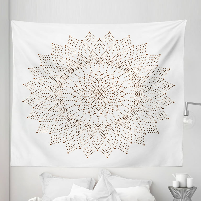Brown Mandala Tapestry Pointillist Style Art of Lace Inspired Mandala Print with Dots Print Fabric Wall Hanging Decor for Bedroom Living Room Dorm