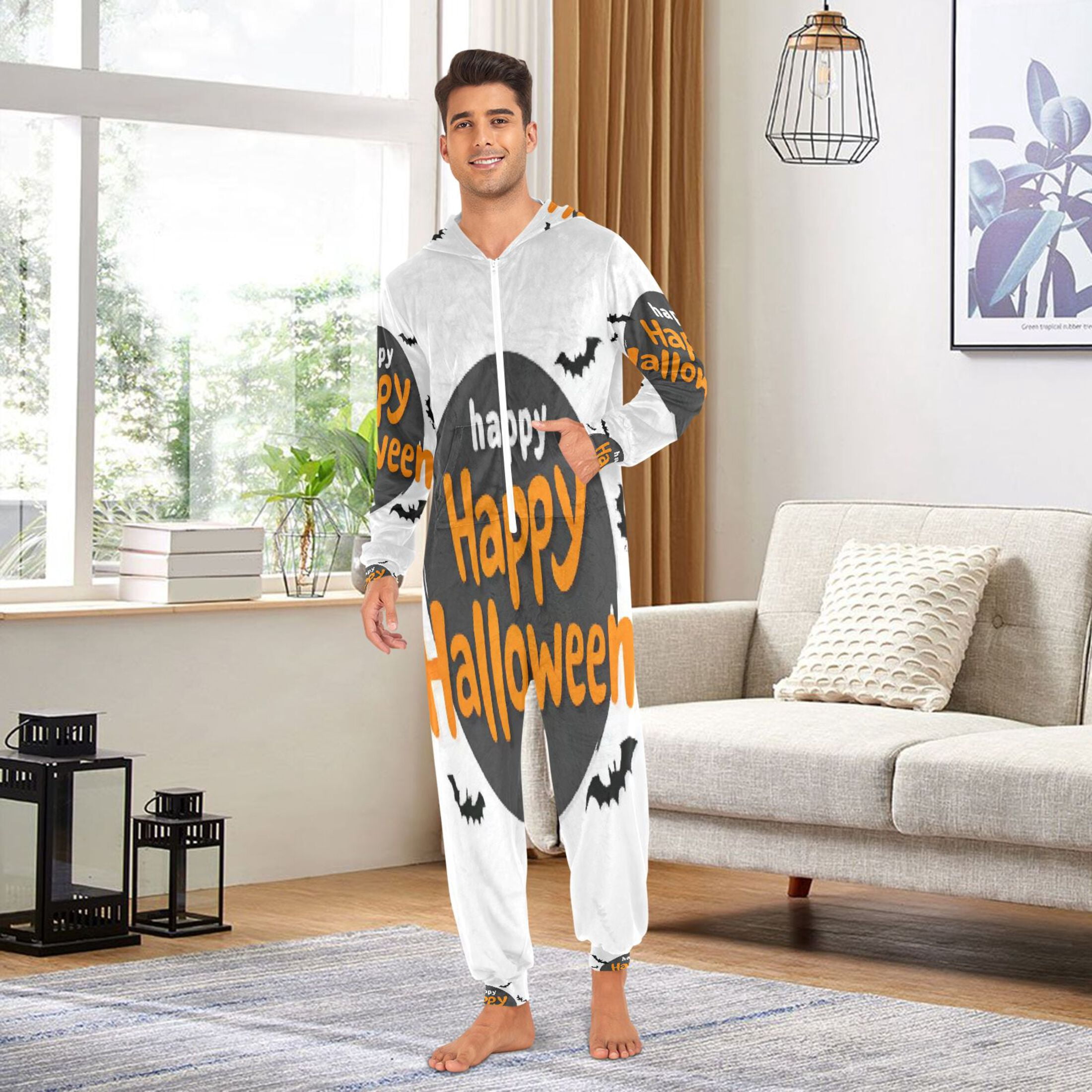 IAUYY Unisex Adult Onesie Pajamas Ultra-Soft Crystal-Soft Fabric, Halloween Adult Onesie Pajamas Adults,With a Zipper Plus Size Onesie Pajamas, Black Circular Outline