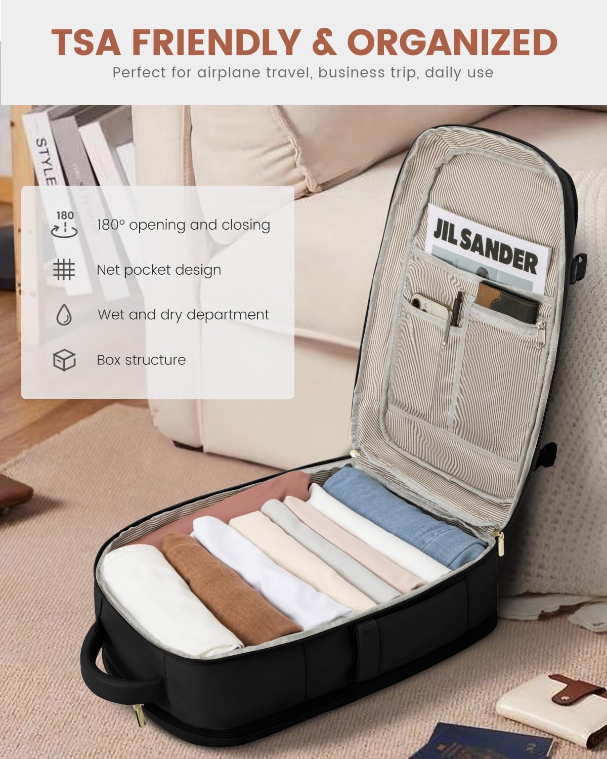 LOVEVOOK Travel Backpack For Women, 40L Carry On Backpack Flight Approved, TSA Personal Item Travel Bag Fits 17 Inch Laptop, Business Weekender Overnight Waterproof Daypack With 2 Cubes, Grey-Pink
