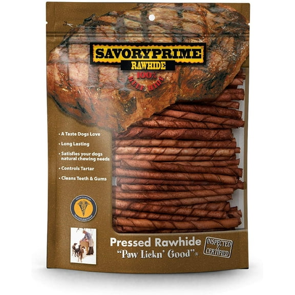 Savory Prime Pressed Rawhide Twist Sticks Beef, 1ea/5 in, 100 pk