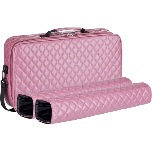 C&H Solutions “Purple Pink”Elegant Quilted PU Leather Mahjong Carrying Bag with Zippered Storage Pocket, Durable Handles, and Adjustable Shoulder Strap, Bag Only (No Accessories Included)