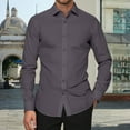 thumbnail image 2 of WTOBBY Men's Solid Business Shirt Long Sleeve Turn-Down Collar Slim Fit Casual Button Front Office Wear Cotton Blend Breathable Dress Top,Gray L, 2 of 5