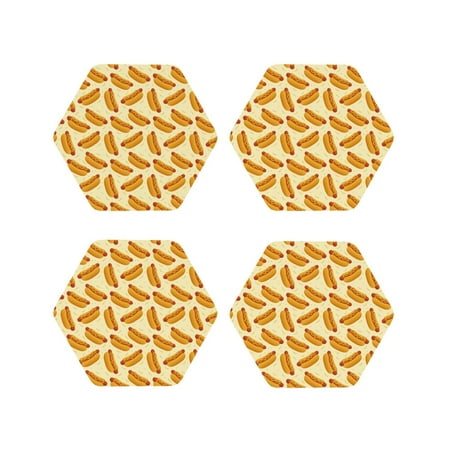 

Tebeau Hot Dog 3 Print Set of 4 Leather Drink Coasters Round Cup Mat Pad for Home and Kitchen Use 4 -Hexagon