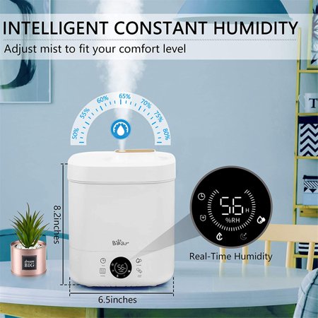 4L Cool Mist Humidifiers for Home, Small Air Humidifiers with Essential Oil, Adjustable Mist Output, Top Fill Design, Auto Shut-off, 24 Hours, LED Touch Control, Quiet for Baby, Separate Power Cord