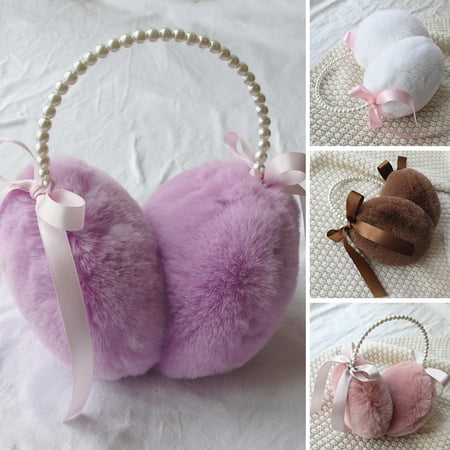

Women Earmuff Faux Pearl Headband Ribbon Bowknot Fuzzy Plush Autumn Winter Girls Ear Warmer Streetwear