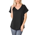 thumbnail image 4 of KOGMO Womens Short Sleeve V Neck Solid Woven Top Tee (S-3X), 4 of 6